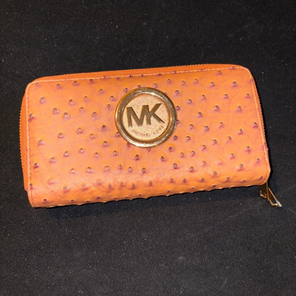 Faux ostrich skin brown wallet